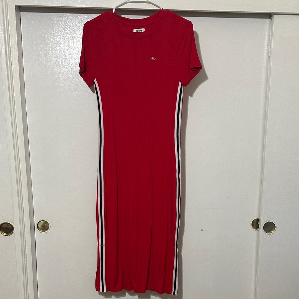 Tommy Hilfiger Red Midi Dress with Stripes